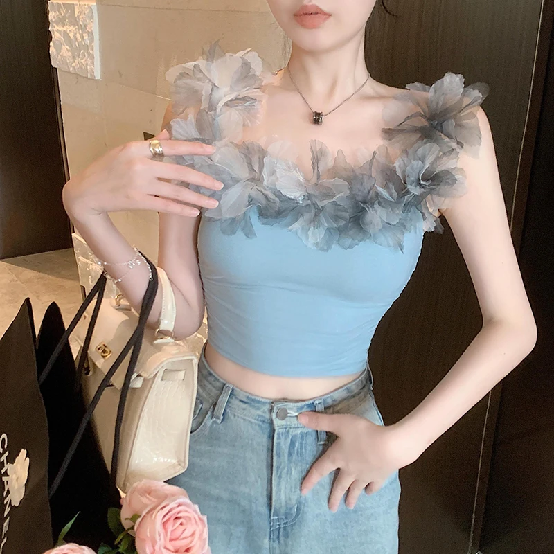 Sexy Fashion Tops For Women 2024 Summer Solid Color Sweet Chic New Tops Elegant design Women\'s Aesthetic Clothing