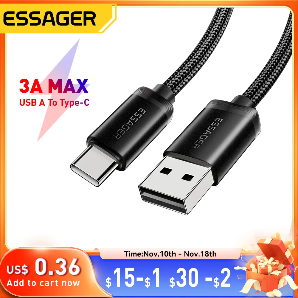 Essager 3A USB Type C Cable For Iphone 15 plus Huawei Mate60 P60 Fast Charging Wire USB-C Charger Data Cord For  Xiaomi  Samsung