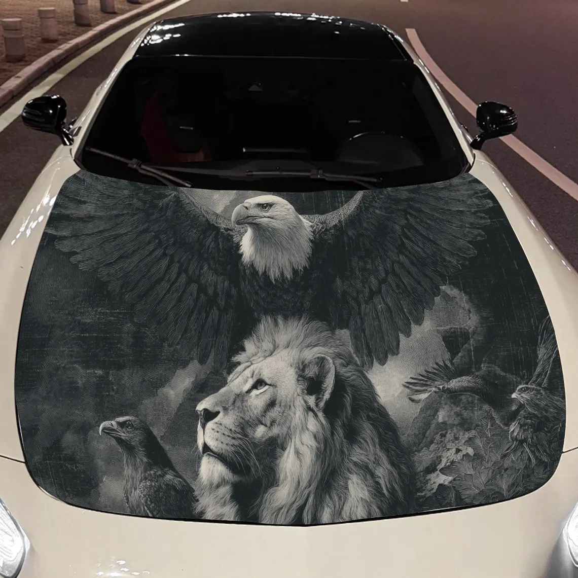 

Mighty Eagle and Lion Car Engine Hood Sticker, Auto Vinyl Wraps, Waterproof Self-adhesive Vehicle Decal, Durable & Anti-scratch