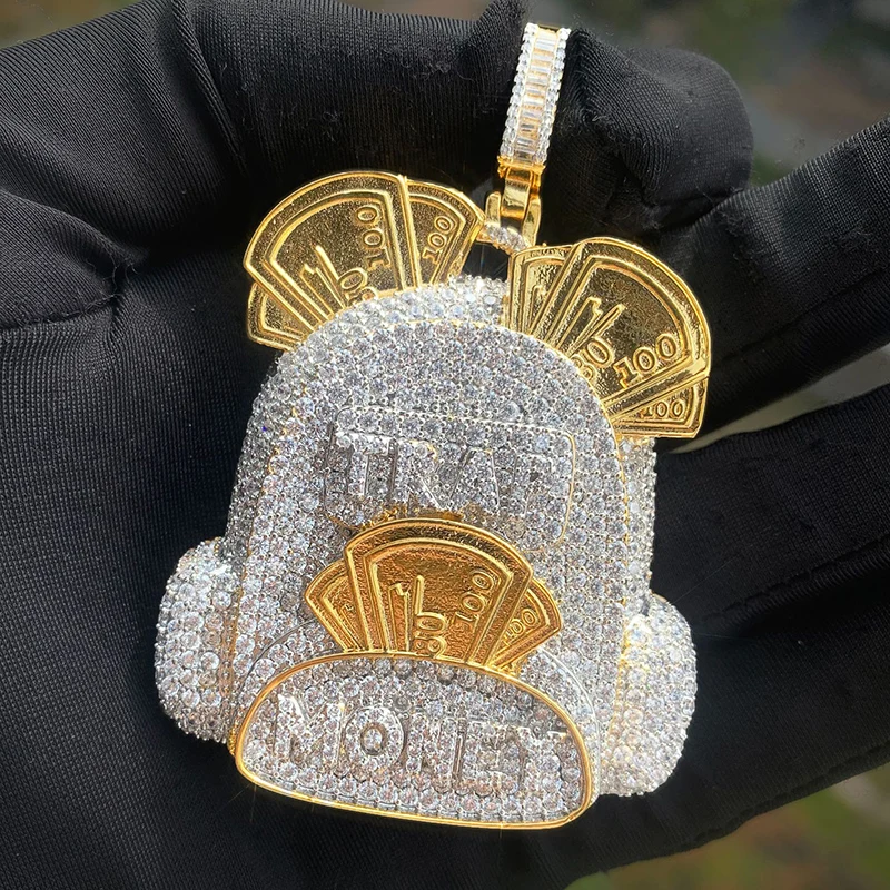 Hip Hop 5A+ CZ Stone Bling Iced Out MONEY Bag TRAP Pendant Necklace for Men Rapper Jewelry Gold Silver Color