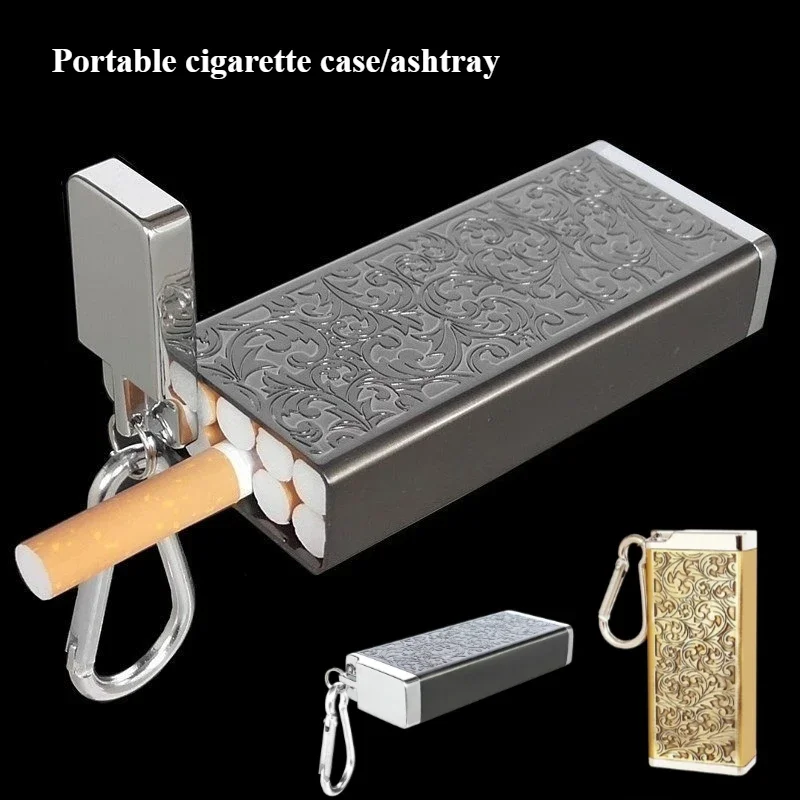 Portable Pull Up Cigarette Case 8pcs Cigarette Storage Box Outdoor Mini Ashtray Men's and Women's Cigarette Accessories Keychain