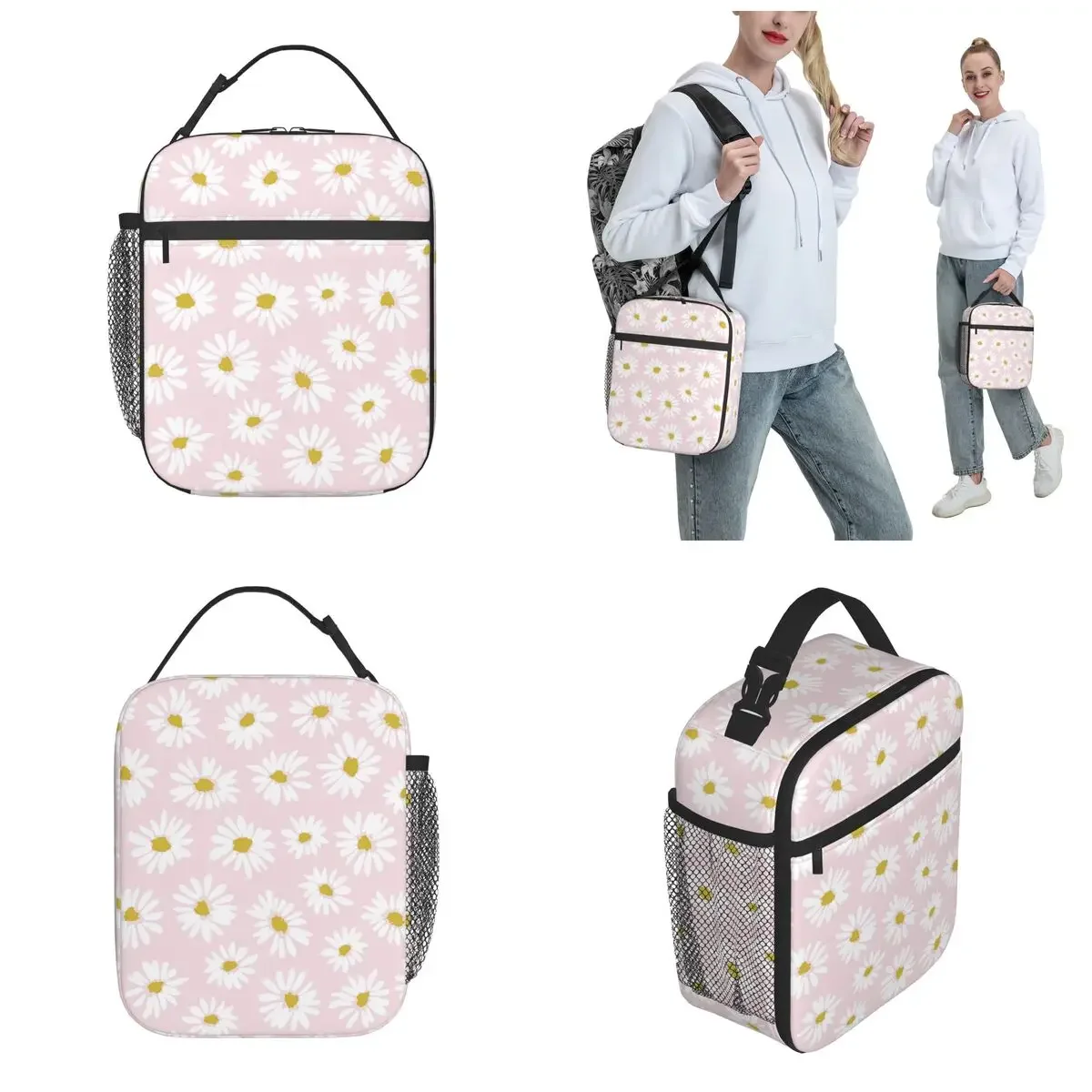 Daisy Flower Insulated Lunch Bags Portable Meal Container Thermal Bag Tote Lunch Box College Travel Men Women