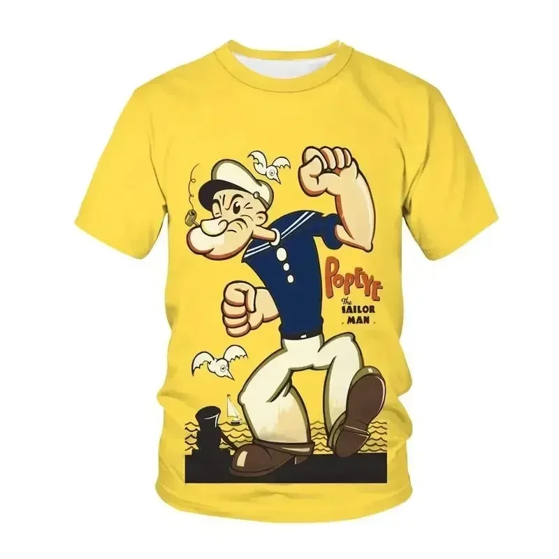 Summer Hot Sale Ladies Classic Animation Popeye Series 3D Digital Printing Hip Hop Casual Loose Crew Neck Short Sleeve T-Shirt