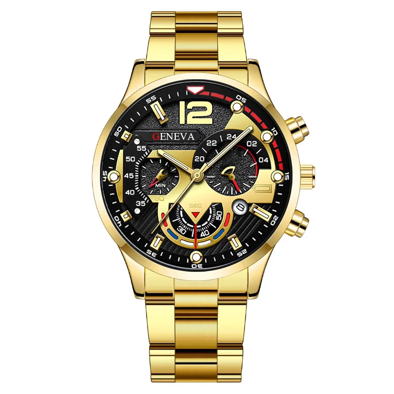 4 unids/set de relojes de negocios para hombre, reloj de cuarzo analógico con banda de acero clásica de Color dorado a la moda, conjunto de joyería para hombre, relojes masculinos