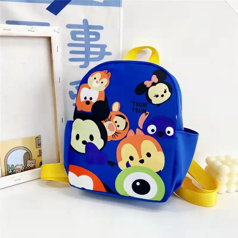 Mochila escolar con estampado de dibujos animados para niños y niñas, bolso de dos hombros, piel de nailon, marca Disney