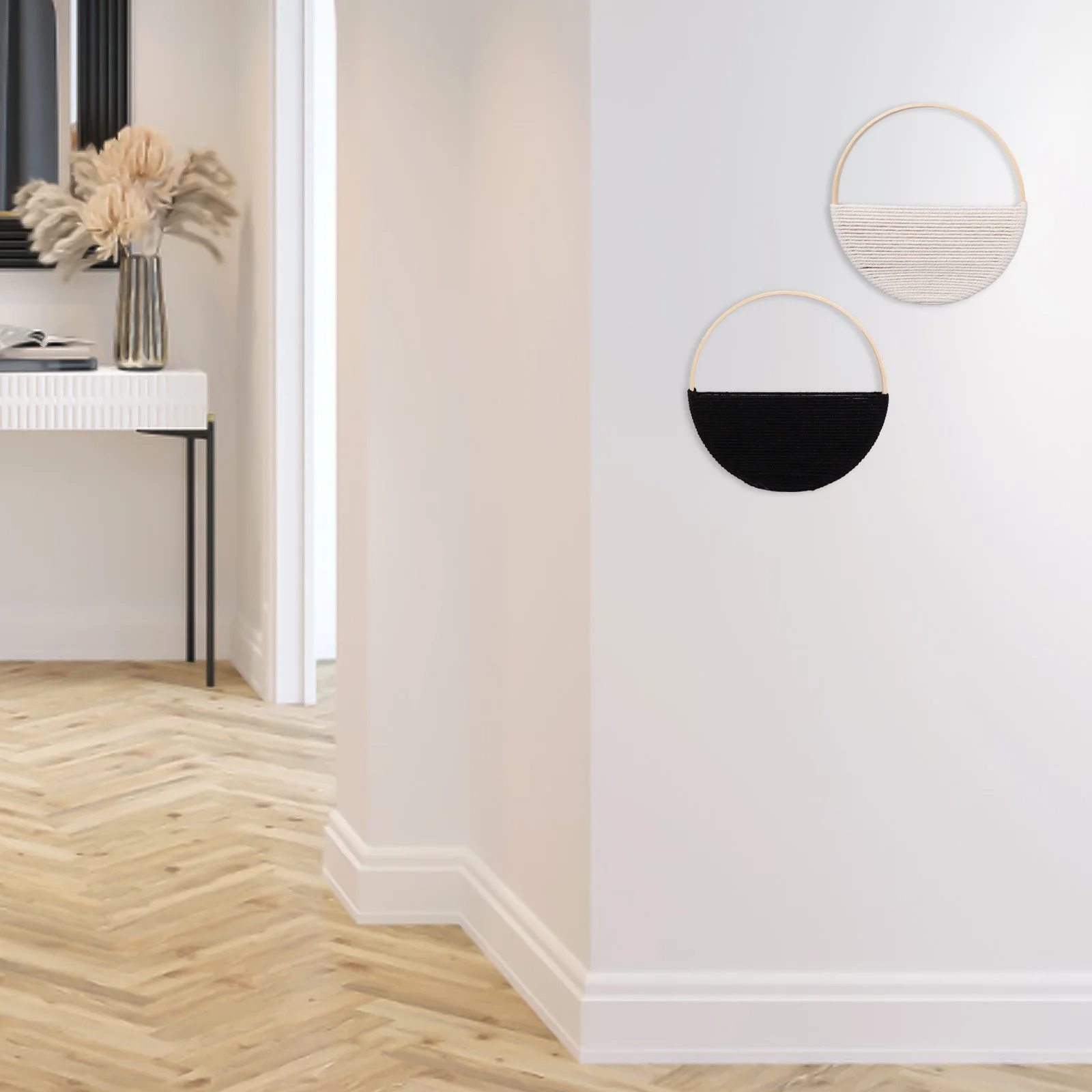 

2Pcs Round Wall Art Boho Cotton Rope Craft Decorative Panel for Home Office Living Room Elegant Farmhouse Decoration