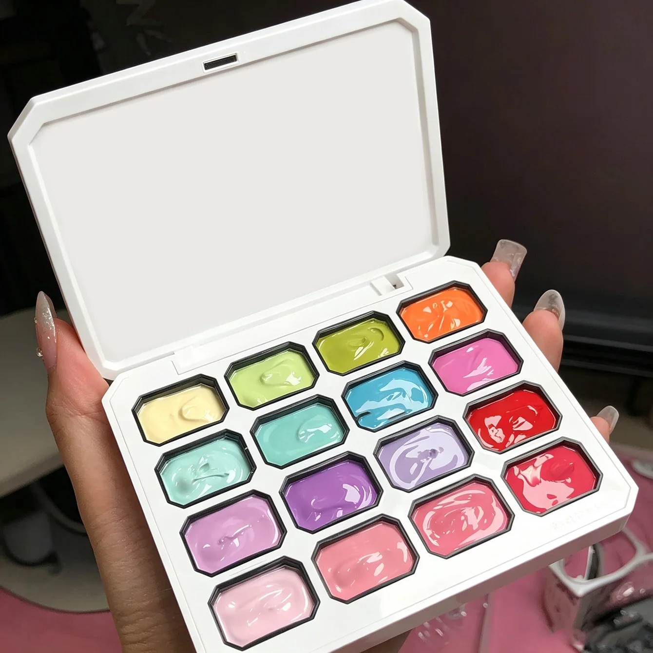 16 Farben Solid Patting Transferdruck-Gel-Set, No-Wipe Nail Art Gel-Lack, hohe Sättigung, Farbverlauf, Blush Painting Gel, UV LED – Detail 8