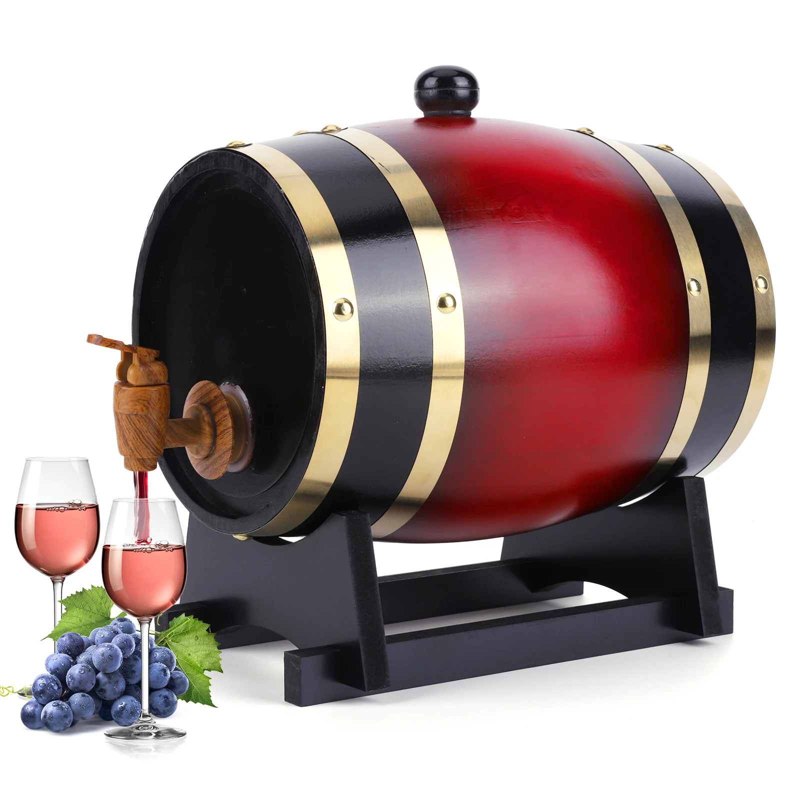 

3L Whiskey Barrel with Bracket Household Wooden Barrels Large Capacity Vintage Beer Brewing Tools Wine and Whisky Bar Supplies