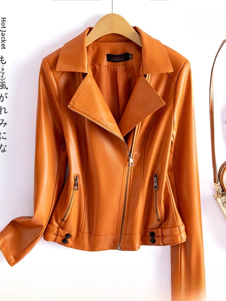 Primavera 2025 Or da donna in vera pelle Jaet Slim Fit Colletto da abito Chiusura con cerniera Pendolarismo Sle eepskin Coat