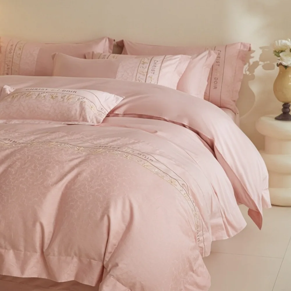 Winter Long-staple Cotton Thickened Jacquard Embroidery Household Quilt Cover Flat/Fitted Bed Sheet Pillowcase Four-piece Set
