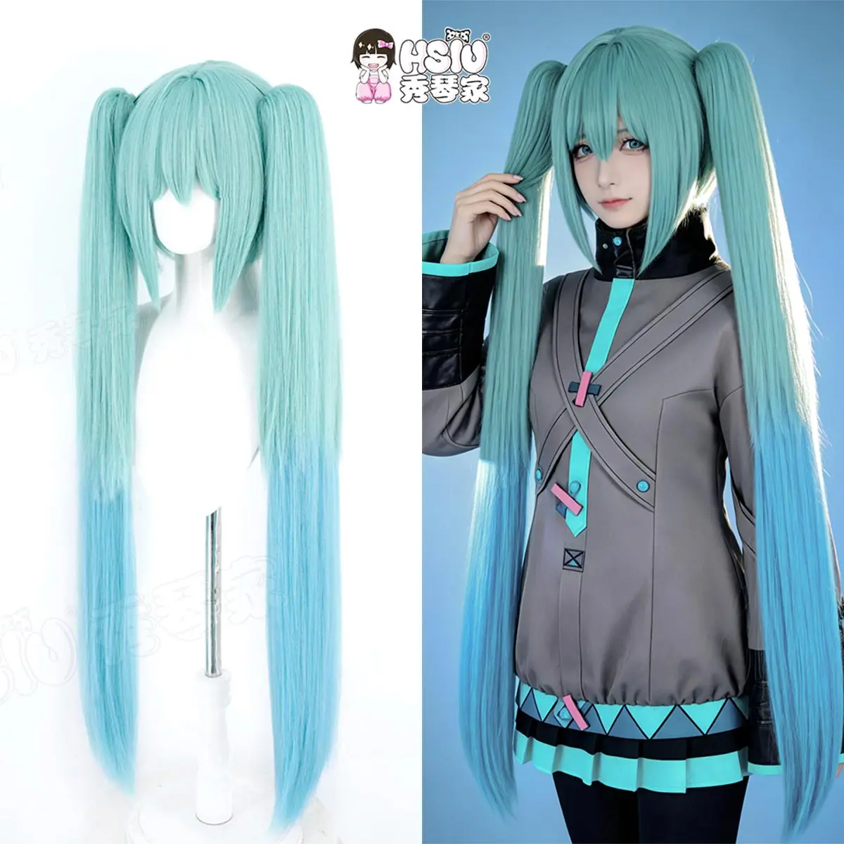 

PJSK Cosplay Wig HSIU Green gradient blue long hair Heat Resistant Wig+Wig cap Game COLORFUL STAGE Cosplay Wig