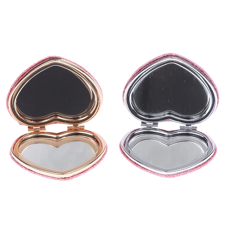 Portable Makeup Mirror Gold Silver Metal Heart Shape Double-Side Pop-Up Pocket Mirror Beauty Cosmetic Mirror