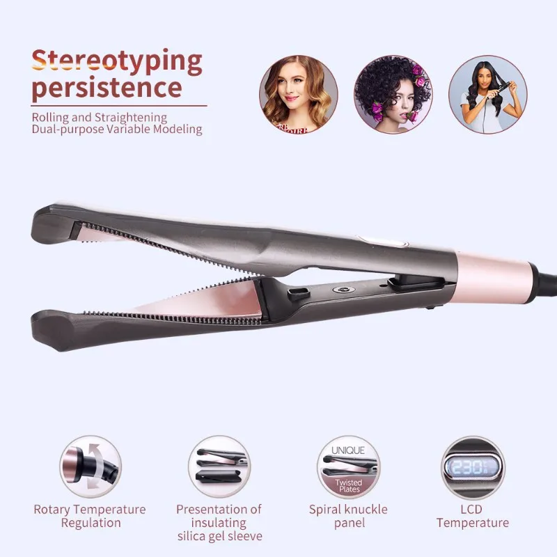

A99T Rotating Temperature-Control LCD Display 3-In-1 Tourmaline Hair Styler-Curler, Straightener& Waver EU Plug Included