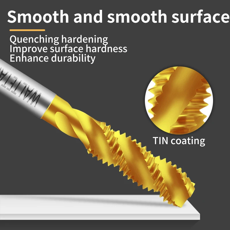 WALTETAP HSSE-M35 JIS Standard Metric Long Shank 120MM With TIN Spiral Fluted Tap M3 M4 M5 M6 Machine Screw Thread Taps