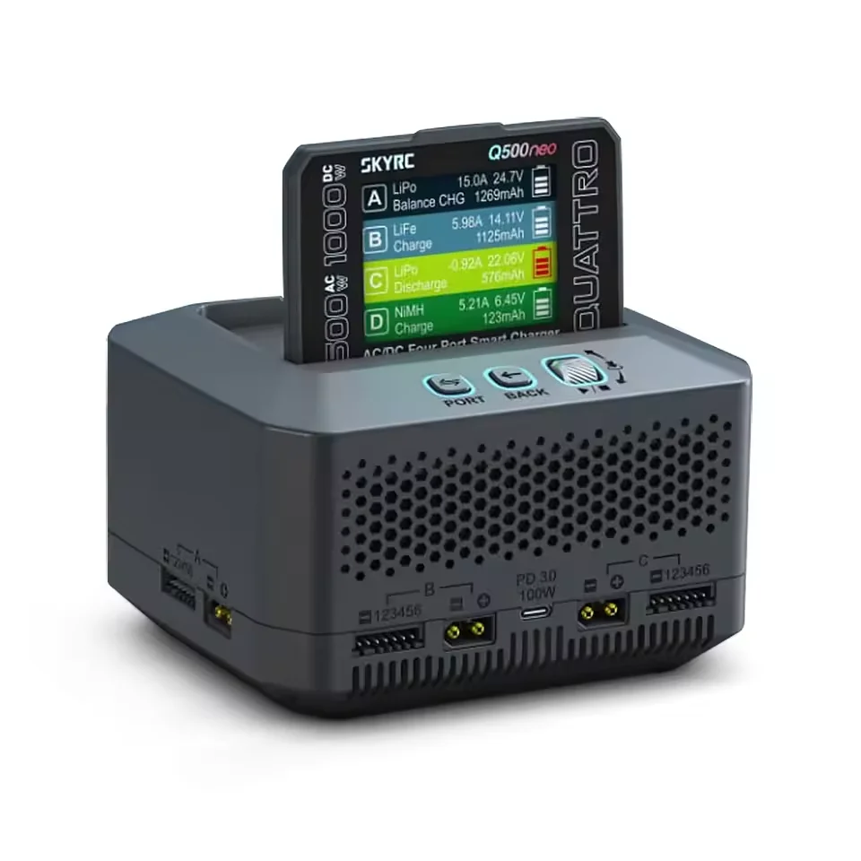 SKYRC Q500neo Charger 4×25A Ports 500W Discharge 16-bit ARM PID Adjustable Power Supply for LiPo LiFe Li-ion LiHV NiMH NiCd Pb