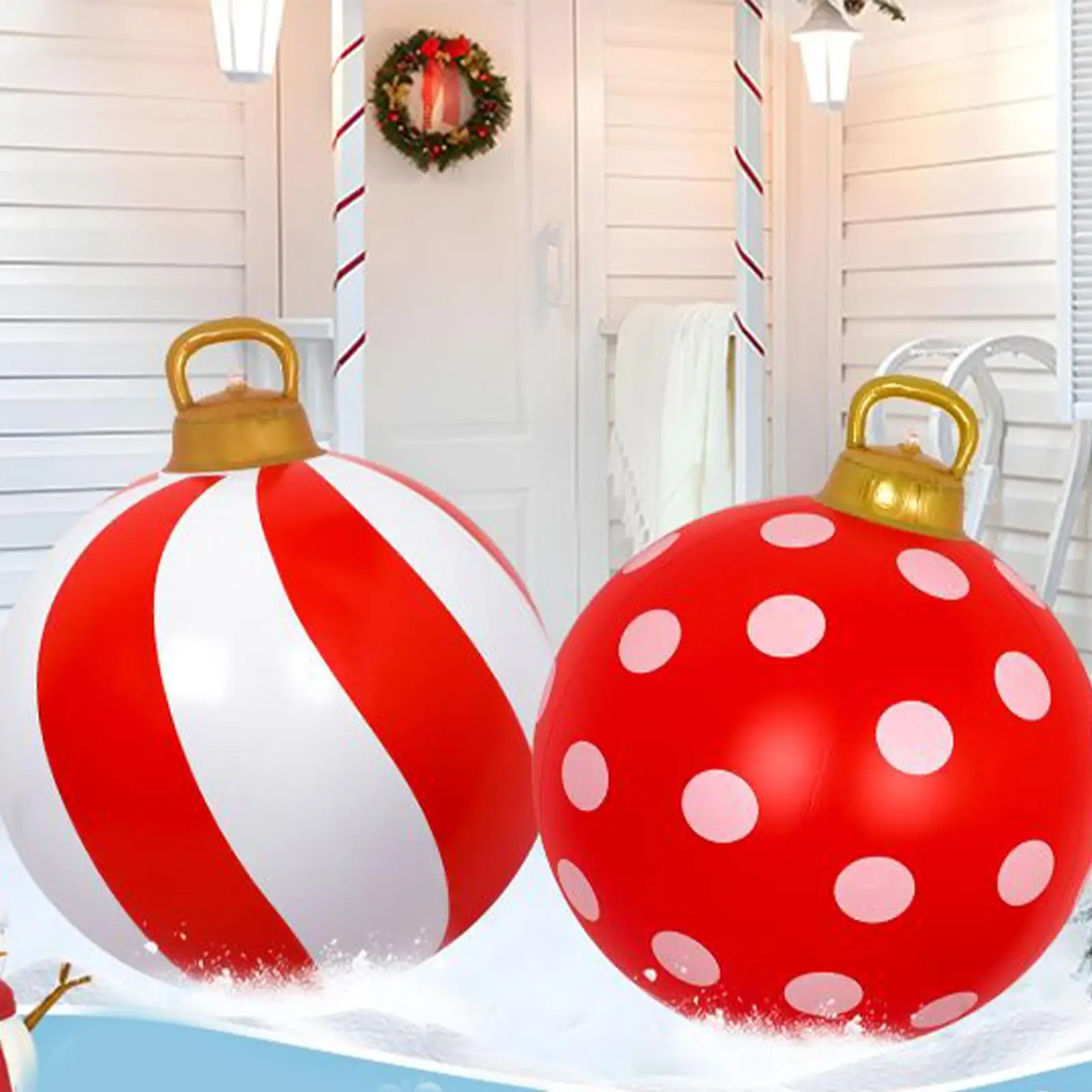 Inflatable Ball Red White 24 Inches Decorations Props Giant Inflatable Ornaments For Outside Yard Porch Garden Winter Party