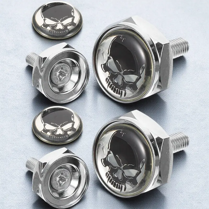 

1Set License Plate Mount Kit Aluminum Alloy Rubber Polyester Resin Fasteners Anti-Theft Fixed Seal Skull Head Car Truck Suv