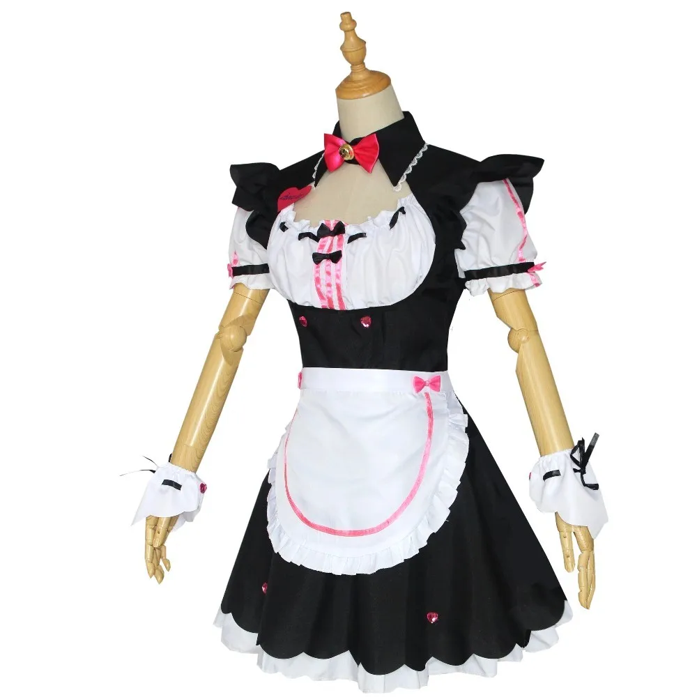 Anime Nekopara Chocolate Vanilla Cosplay Costume Lolita Maid Dress Headband Cat Ears Tail Women Halloween Party Outfit Wig Shoes