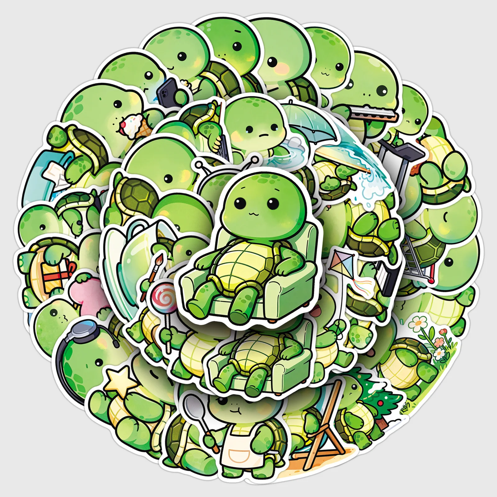 

50 cartoon bean eye turtle stickers, cute animal creativity, waterproof decoration, hand account book, Guka water cup stickers