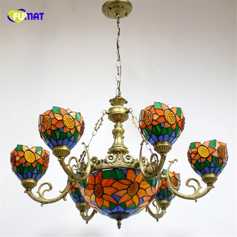 FUMAT Sunflower Shade Glass Lampshade Pendant Lights Tiffany Stained Glass Lights For Living Room European Classic Lightings