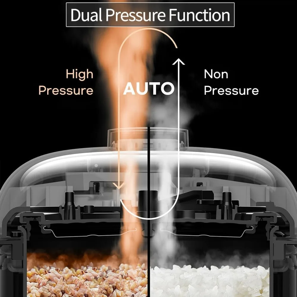 Indução Aquecimento Dual Pressure Rice Cooker, Tampa inoxidável, alta e sem pressão, Easy Open Handle, 10 Cup UnCoo