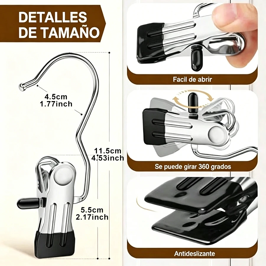 10pcs Stainless Steel Multi-Purpose Clip Hanger Hooks, Strong Load-Bearing For Clothes, Hats, Boots Storage, Non-Slip Coated
