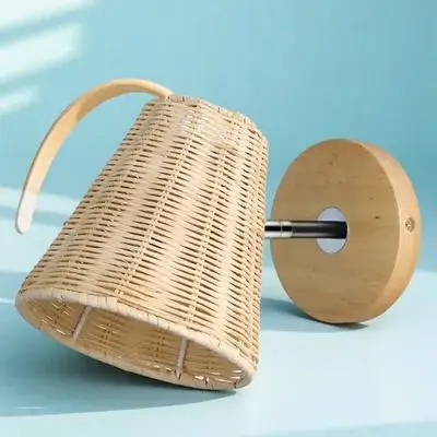 

Rattan Wall Lamp Wicker Sconce Modern Bedroom Lights Wall Mounted Fixture Boho Shade Bedside Lighting Rustic Style Home Decor