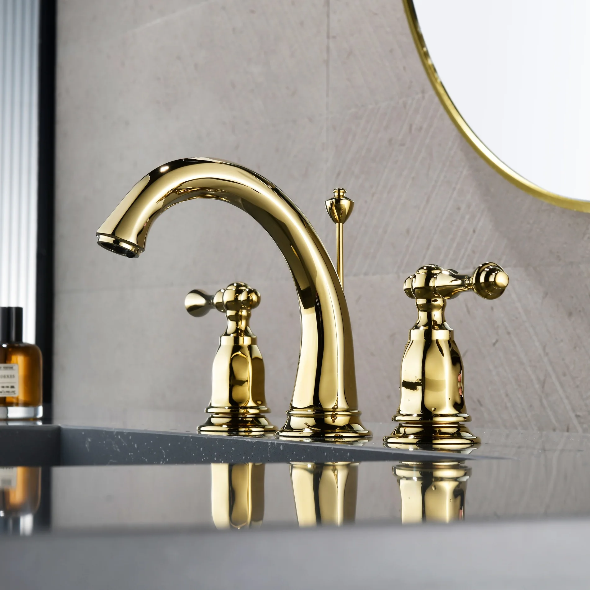 Luxury Widespread Basin Faucet hot and cold 8 inch Sink faucet Chrome Brass Three Holes Black bathroom sink tap with pop up