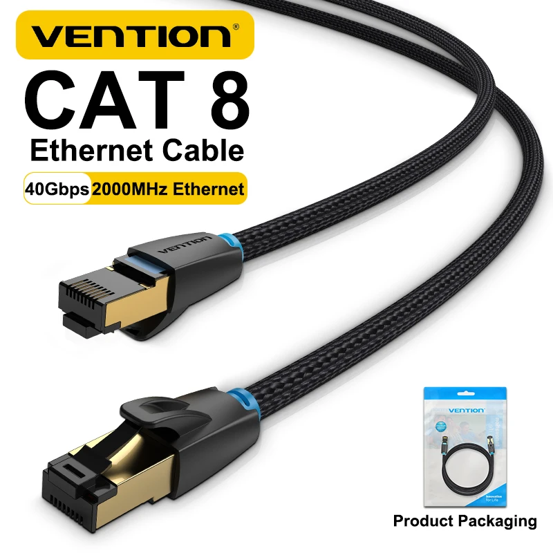 Vention Super Speed Cat 8 Ethernet Cable 40Gbps Gaming 2000MHz Double Shield Networking Cotton Wire for Laptop Router RJ45 Cable