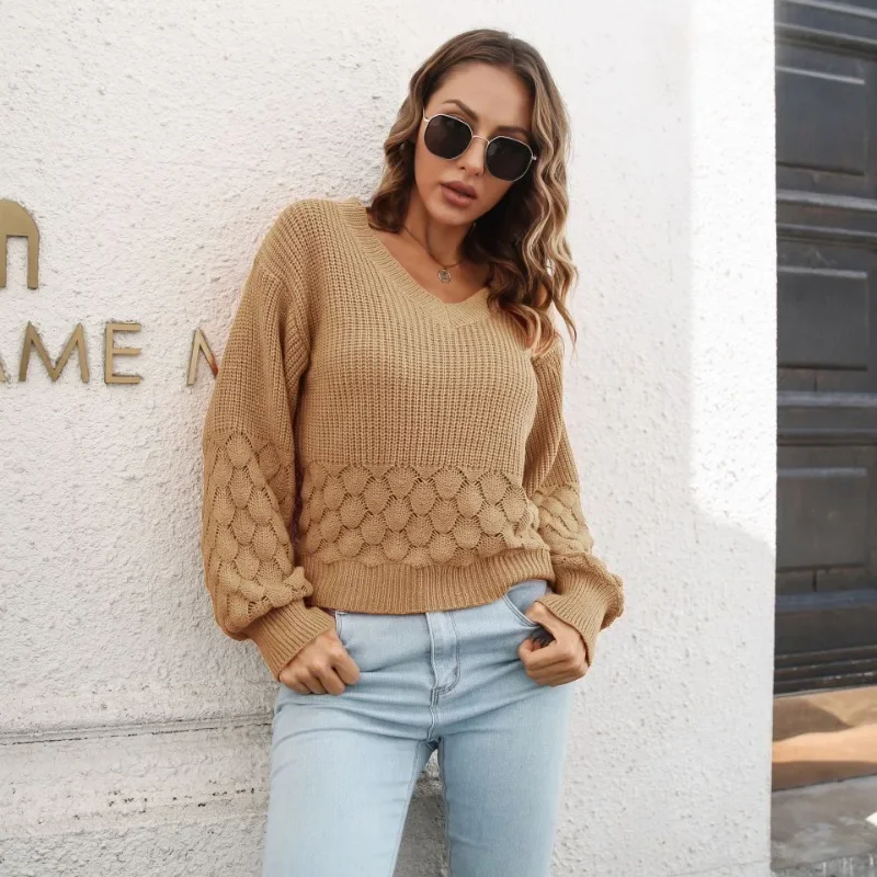 Red Sweater Long Sleeve Top Winter Clothes Women V Neck Pullovers Casual Warm Jumper Streetwear Solid Fashion Knitted Sweaters