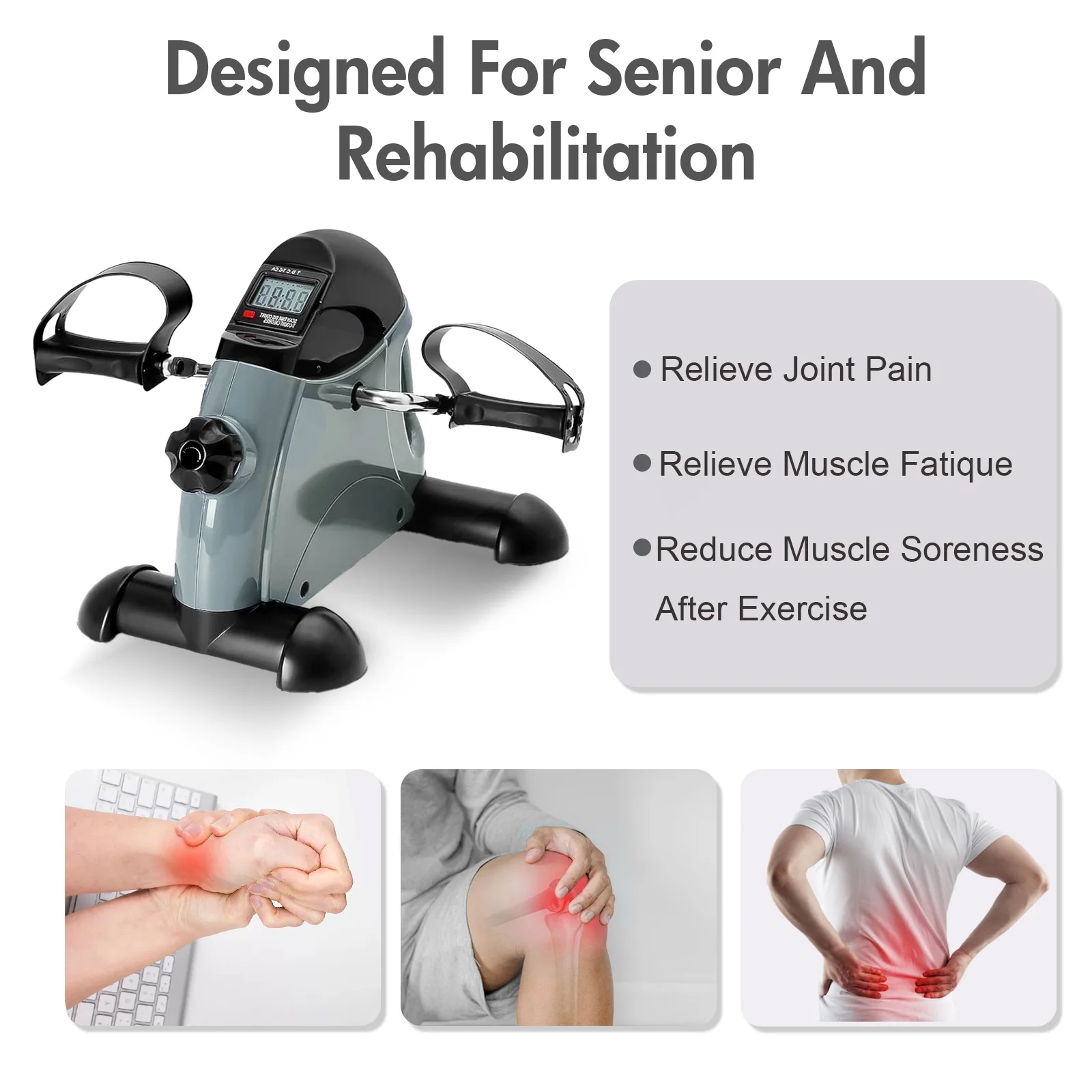 Mini Pedal Exercise Bike Under Desk Bicycle Trainer Fitness Cycling Portable LCD Display Arm Leg Fitness Equipment Home Office
