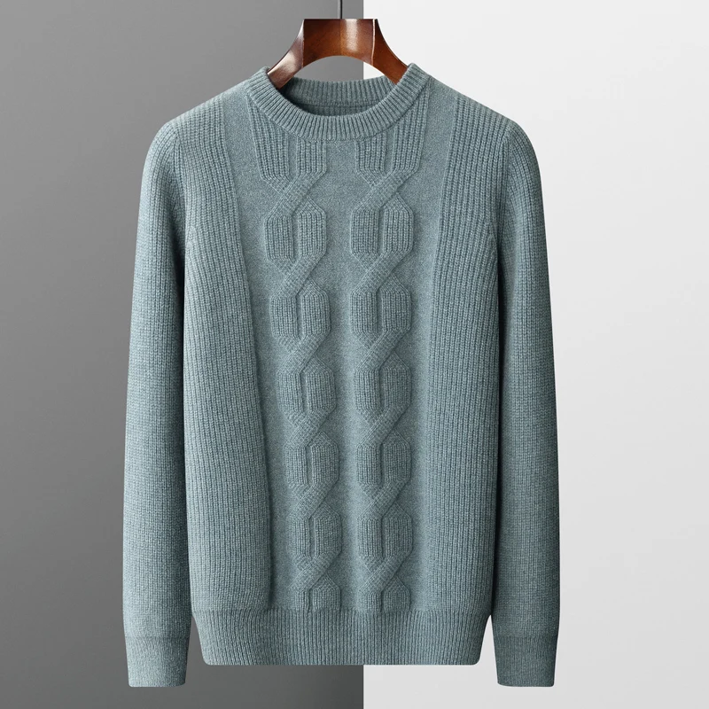 

MVLYFLRT Men's 100% Merino Wool round Neck Sweater Thick Casual Loose Long-Sleeved Knitted Pullover for Autumn And Winter