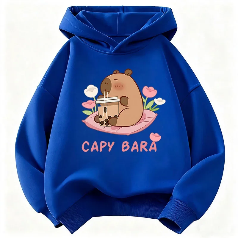 2026 Lässige Kapuzenpullover für Jungen und Mädchen – Niedlicher Capybara-Druck mit Saftgetränk – Warmer, schulgeeigneter Pullover für Frühling und Herbst – Detail 4
