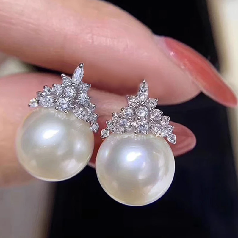 Huitan Luxury Imitation Pearl Drop Earrings Lady Engagement Accessories with Shiny Zirconia Delicate Elegant Jewelry for Wedding