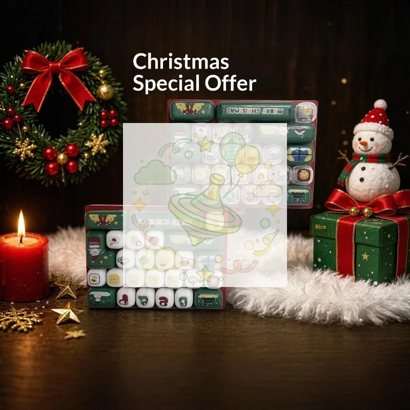 26 Grid Mechanical Keyboard Keycap Set Cute Holiday Cartoon Pattern with Decor Pendant for DIY Keyboard Customization Gamer Gif