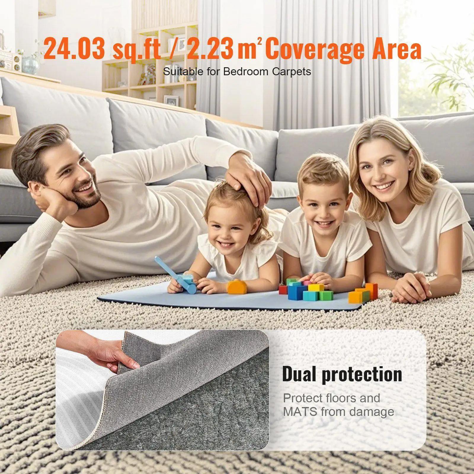 4'x6' 12mm Thick Rug Pad - Breathable Anti-Slip Carpet Underlay - Smooth Edge Finish for Long-Lasting Use