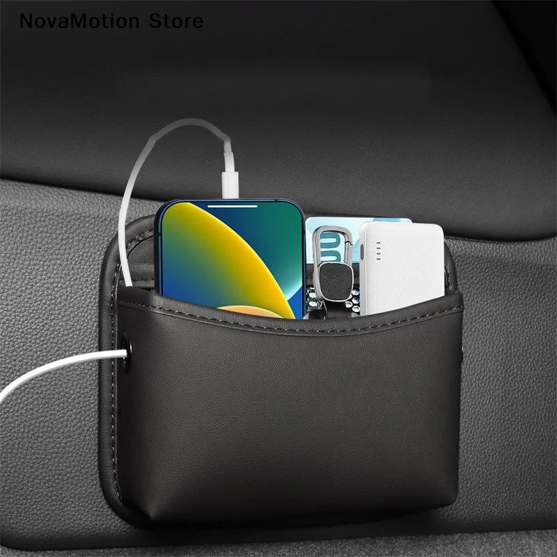 [NM]PU Leather Car Organizer Pocket Bag For Collecting Bag Cards Phone Key Paste Box Self Adhesive Car Storage Pocket[NM]
