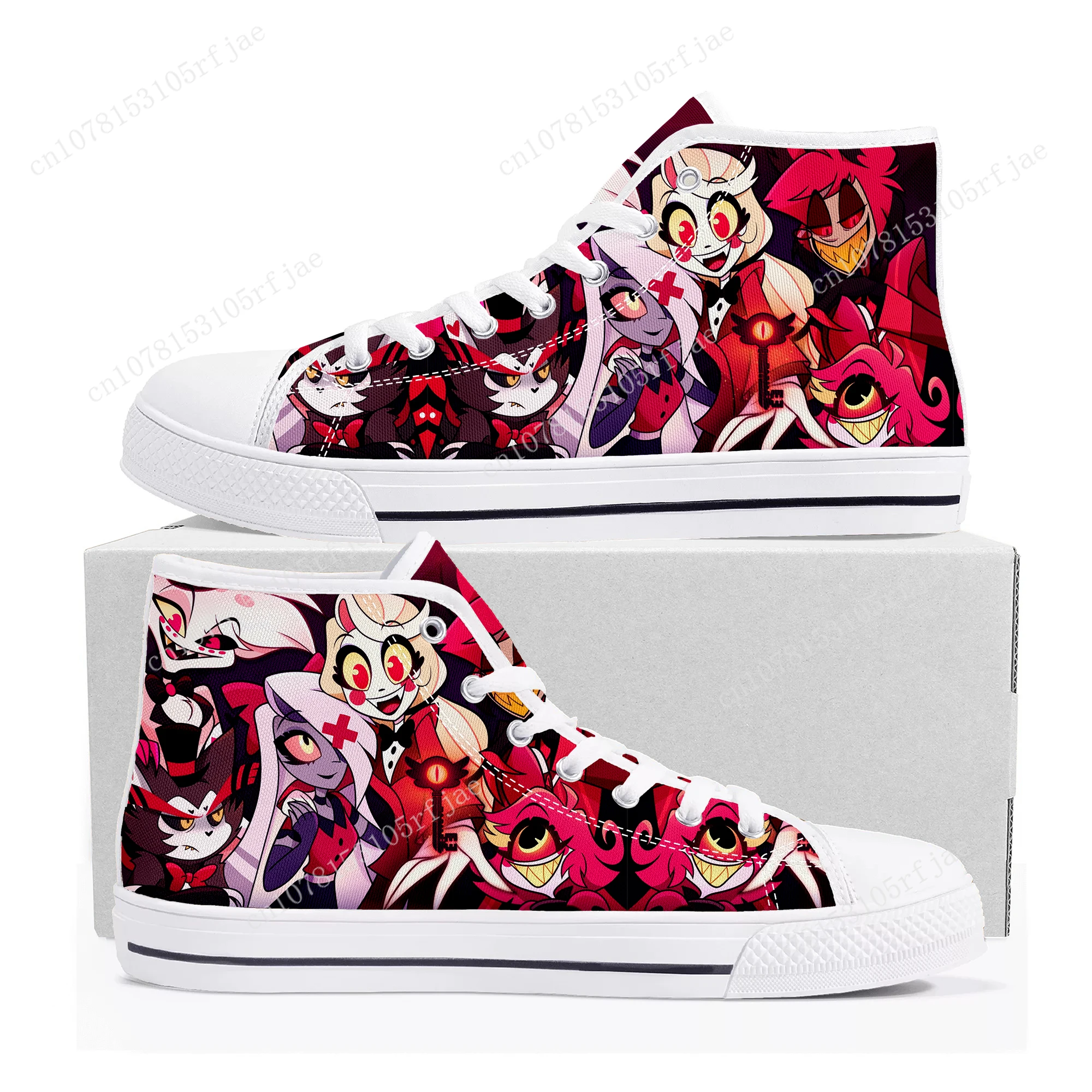 H-Hazbin Hotel Canvas Sneakers dos desenhos animados para homens e mulheres, sapatos casuais para casal, sapato feito sob encomenda, alta qualidade, adolescente