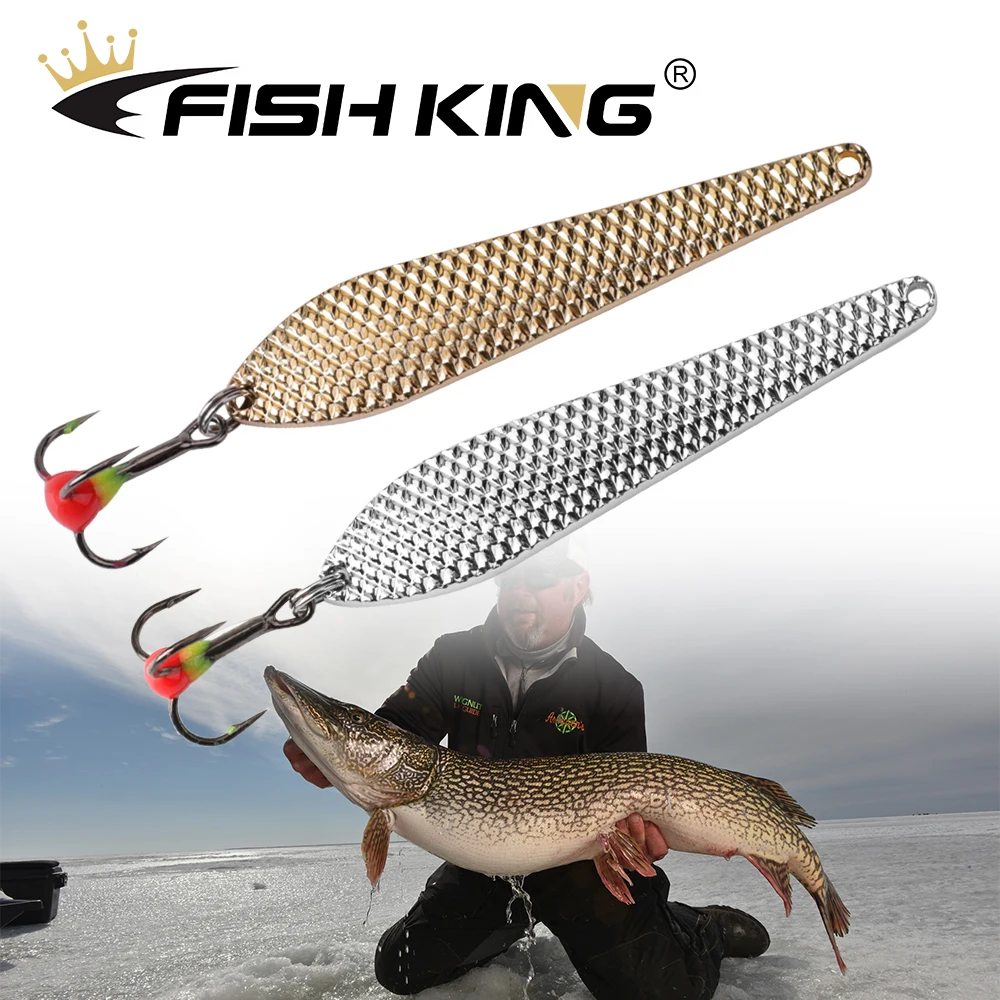 

FISH KING Winter Ice Fishing Lure Metal Spoonbait 7g/12g 55mm/70mm Hard Lure with Treble Hook for Fishing of Perch and Pike