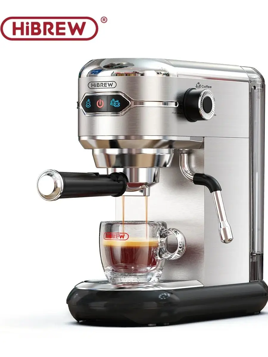 HiBREW Kaffeemaschine Cafetera 20-Bar Inox Halbautomatisch Superschlank ESE POD & Pulver Espressomaschine Heißwasser H11