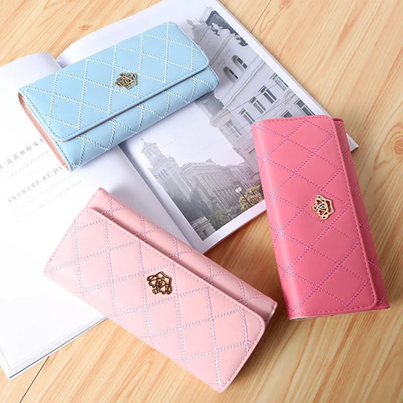 Wallets for Women Cute Pink Pocket Womens Wallets Purses Plaid Pu Leather Long Wallet Hasp Phone Bag Money Coin Pocket Bag