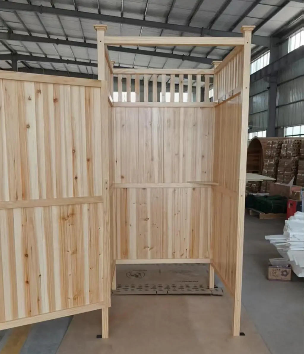 Outdoor Wooden Shower Enclosure Privacy Changing Room with Door and Hooks for Garden Poolside Beach Usepromote sales