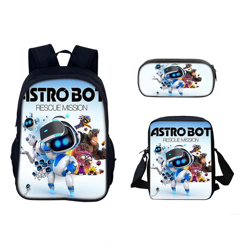 3pcs Game Astro Bot Cartoon Student Backpack Large Capacity Portable Crossbody Bag Pencil Storage Bag Stationery School Supplies