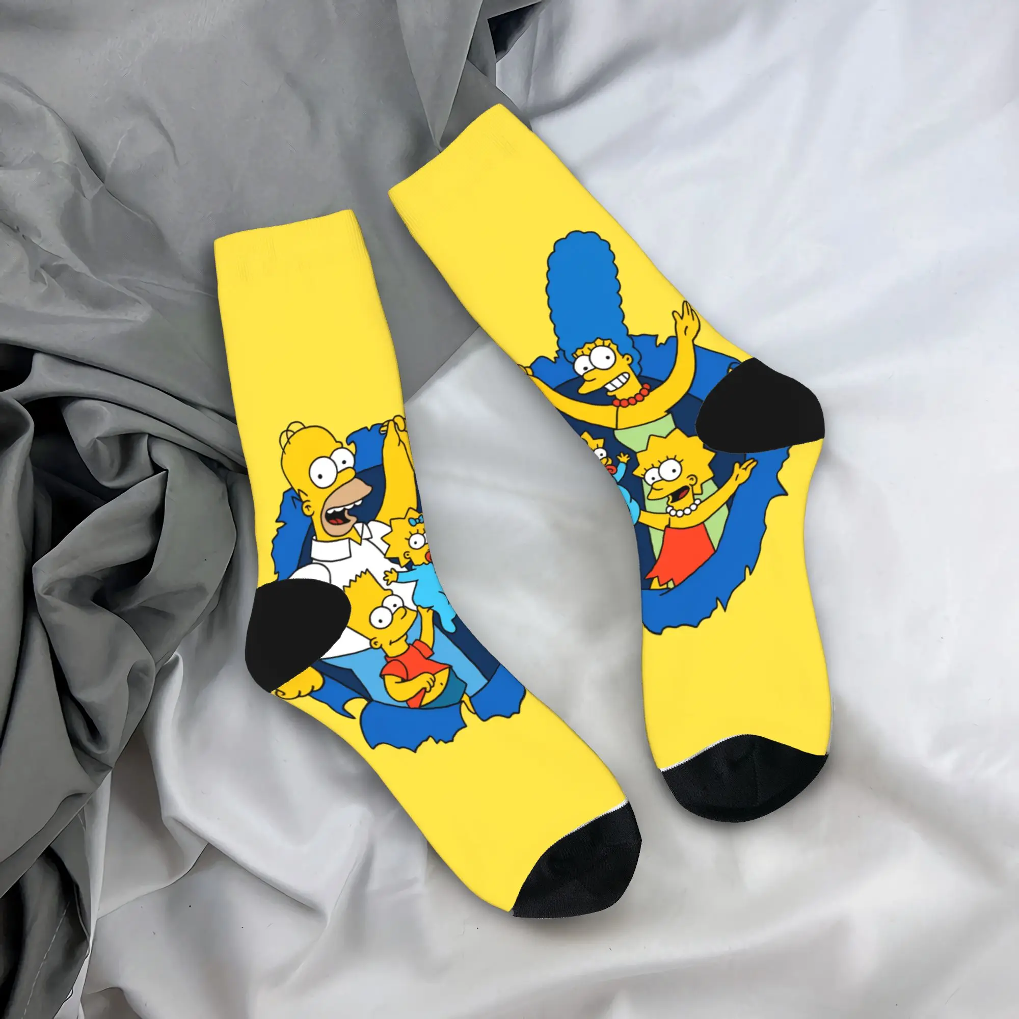

S-Simpsons Cartoon Characters Group Socks Non Skid Stockings Men High Quality Climbing Socks Autumn Vintage Graphic Socks