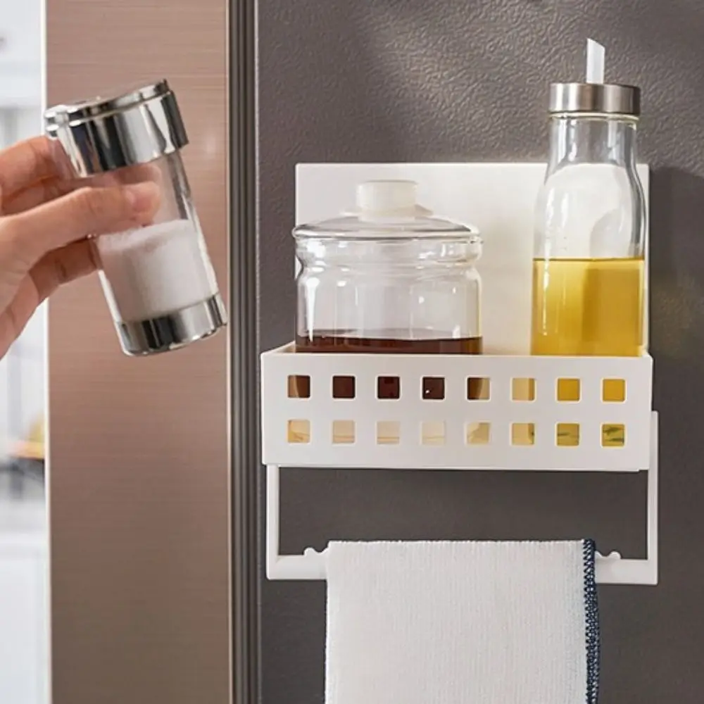 

Магнитная кухонная полка-органайзер для специй, подвесная полка на холодильник, пластиковая белая корзина для хранения, для использования в помещении