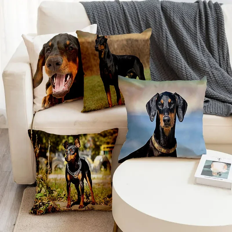 Cute Animal Dog Doberman Pinscher Printed Soft Square Pillowslip Linen Blend Cushion Cover Pillowcase Living Room Home Decor