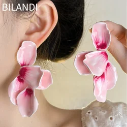 Bilandi Fashion Jewelry Sweet Design Pink Color Flower Earrings For Women Party Gifts Exaggerative Accessories Daily Wearing