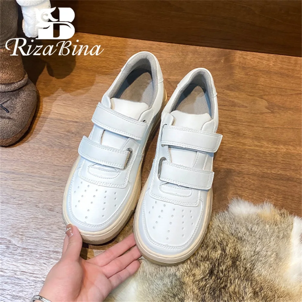 

RIZABINA Fashion Women's Vulcanize Shoes Genuine Cow Leather Solid Color Round Toe Thick Sole Ladies Spring Summer Daily Shoes