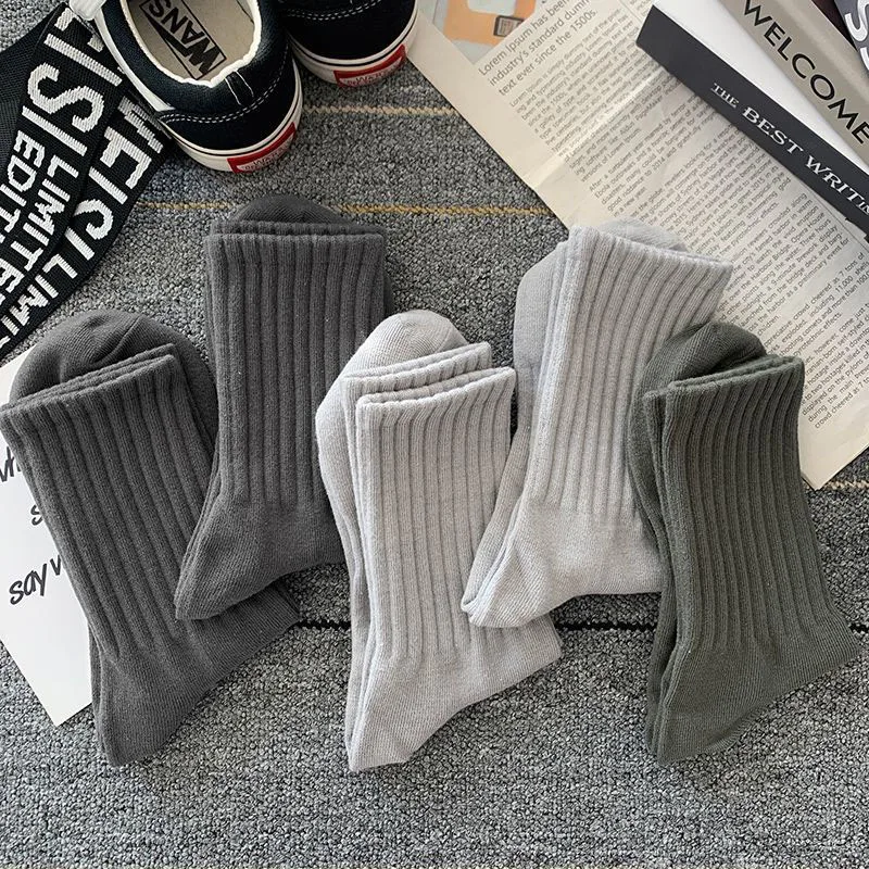 5 Pairs/Lot Men Socks Breathable Solid Color Outdoor Sport Middle Tube Casual Sock Cotton Solid Harajuku Casual Basketball Sox