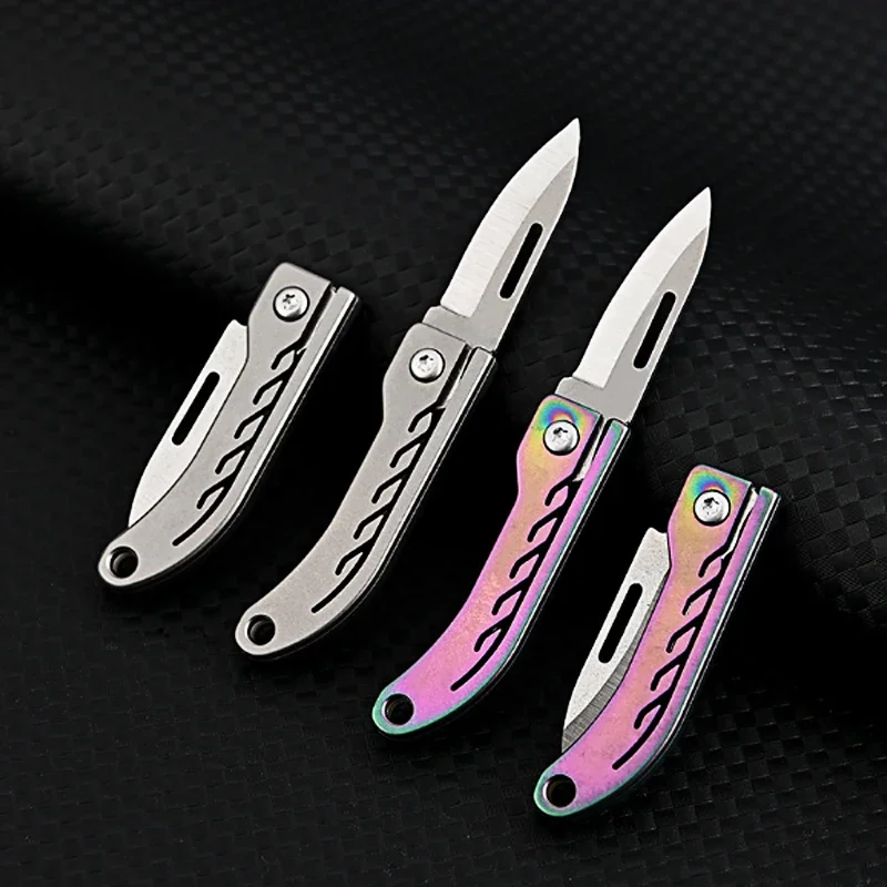 Titanium Alloy  D2 Blade Mini Folding Knife for Outdoor Camping EDC Portable Unboxing Sharp Knife with High Hardness